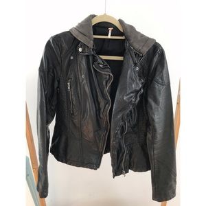Free People Leather Jacket with built-in hoodie